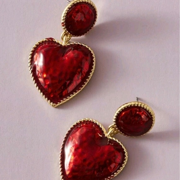 Gold Red Heart earrings strawberry drop dangle retro rockabilly pinup 💖2/$30 - Picture 5 of 15